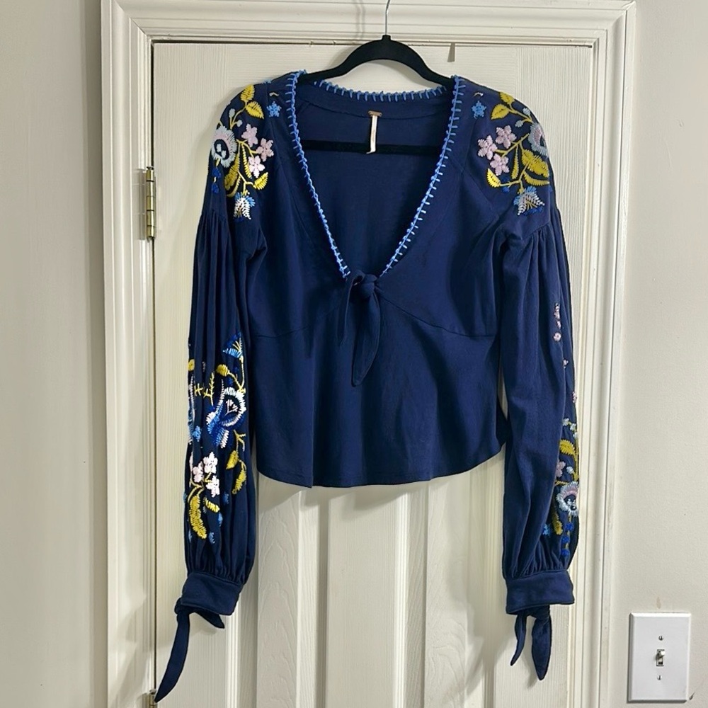 Embroidered Navy Blue Women's Top